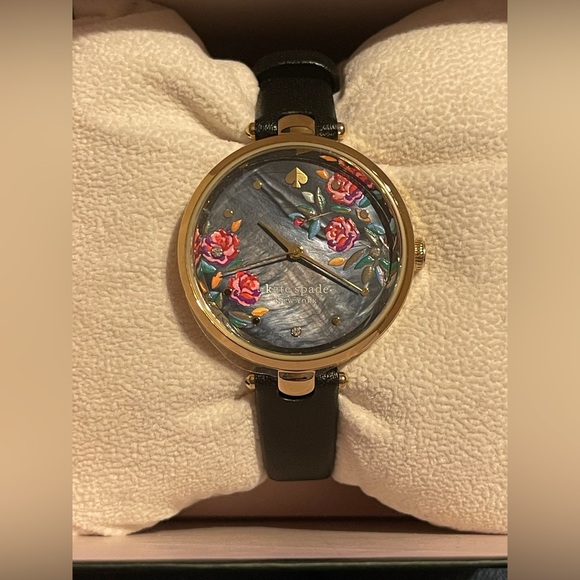 Kate Spade New York Holland Rose Bush Black Leather Strap Watch - Picture 7 of 11